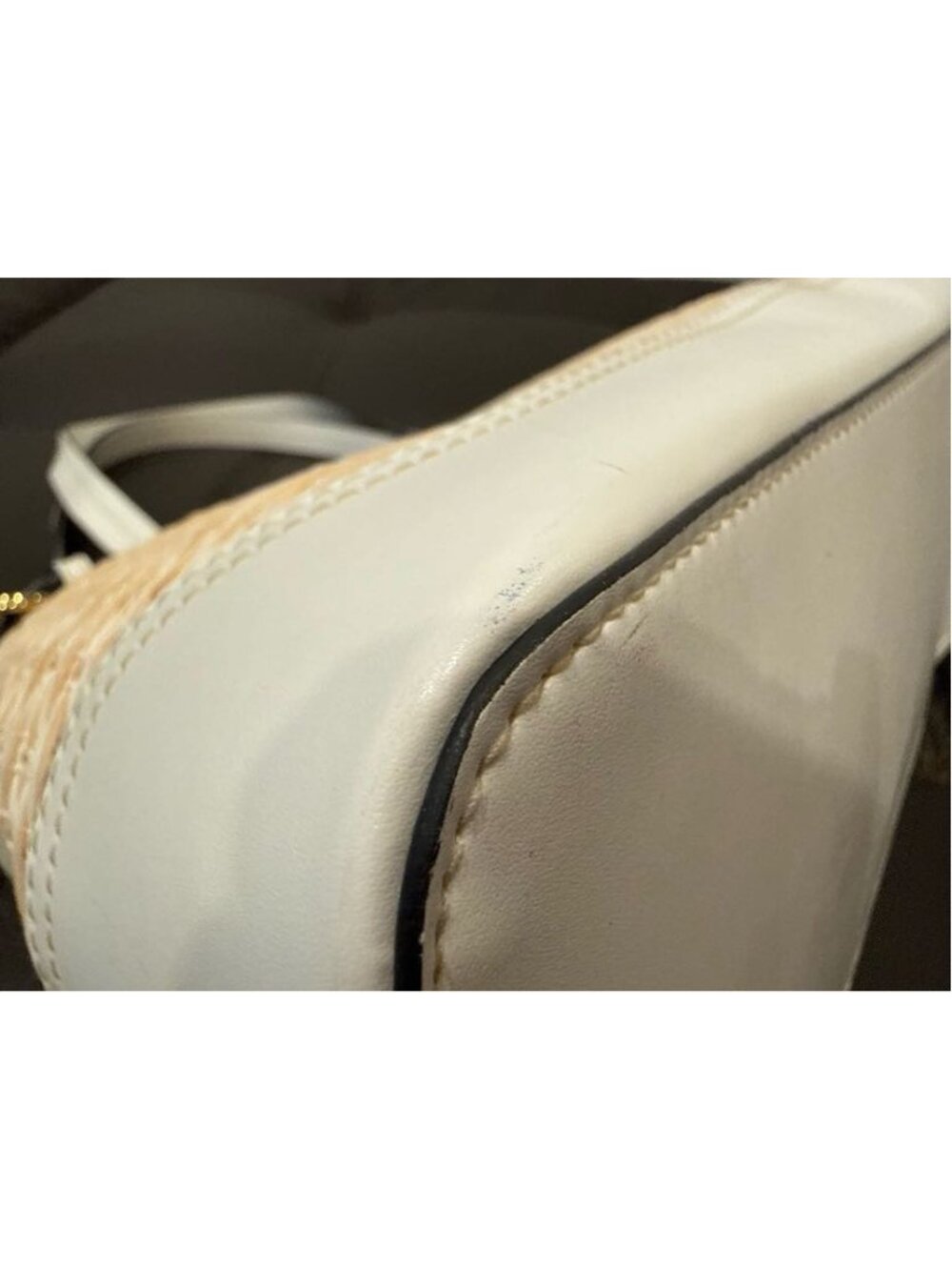 Etienne Aigner Woven Straw Shoulder Bag White Tan Gold Paisley 3690 - Picture 14 of 16